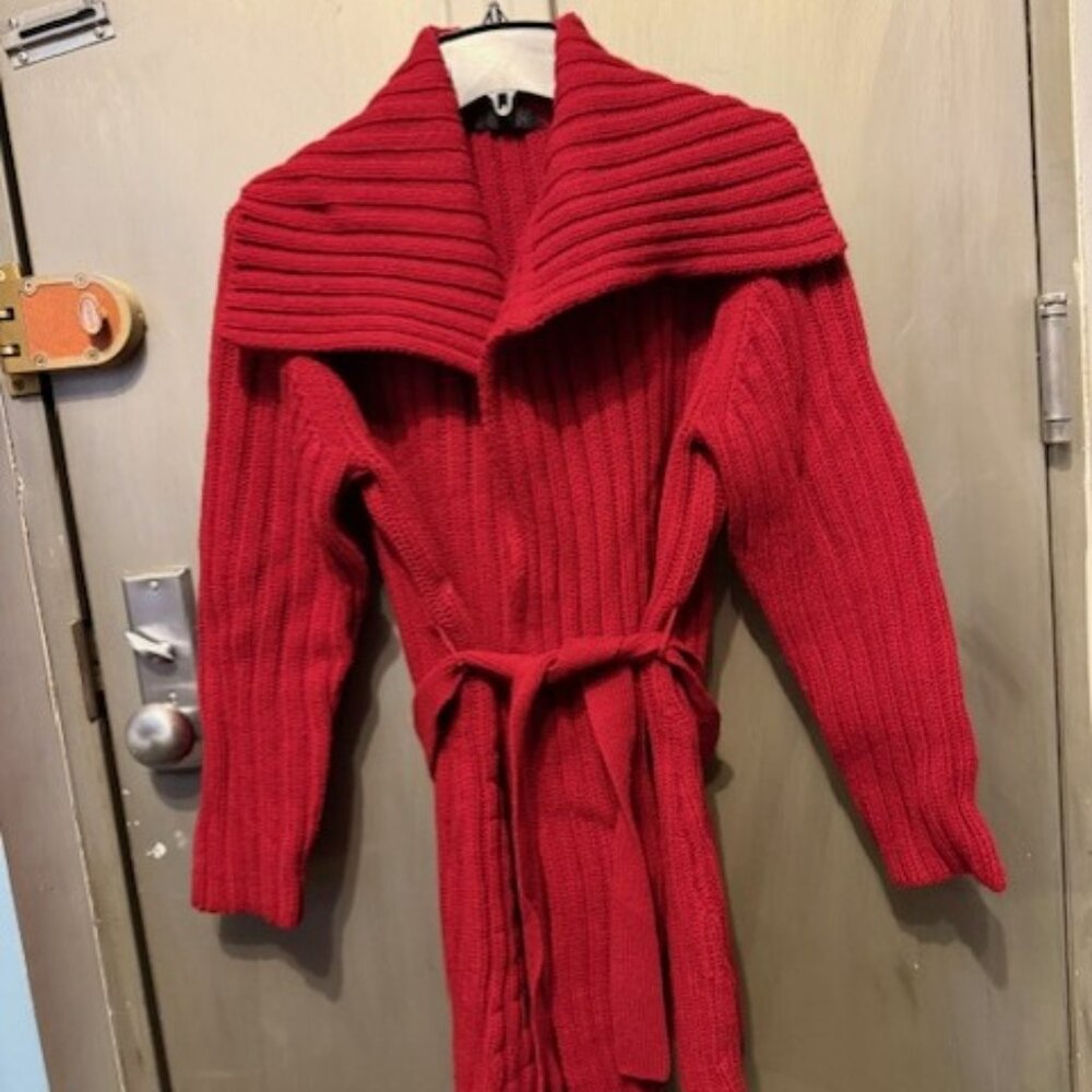 Vintage Chunky Rib Knit open front cardigan Sweater with large collar - Picture 11 of 16